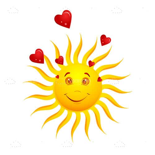 Bright Yellow Sun with Red Hearts